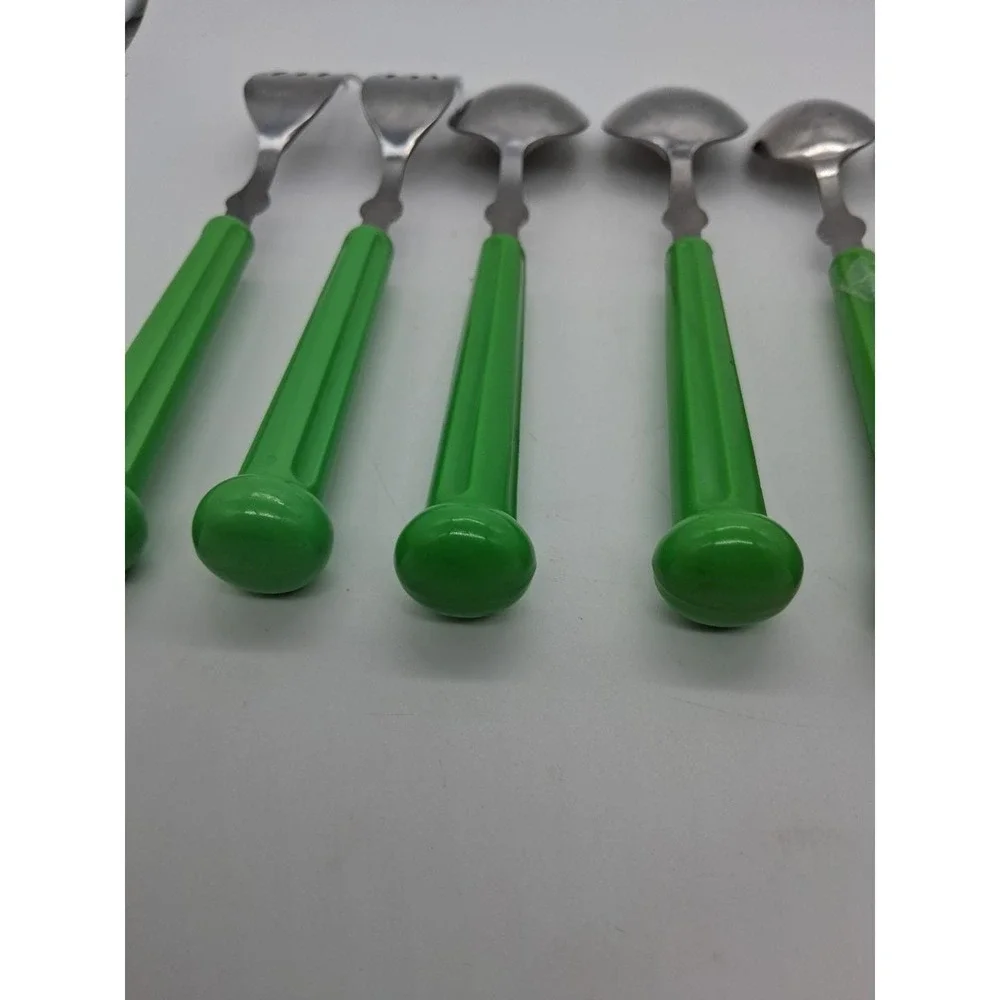 6 Piece Vintage Oxford Hall Oval Soup Spoon & Fork Lime Green Japan